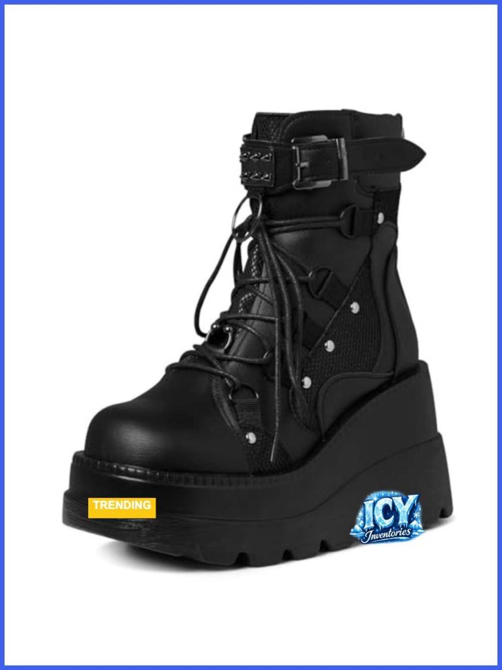 Women's Chunky High Heel Platform Ankle Boots Goth Round Toe Lace Up Motorcycle